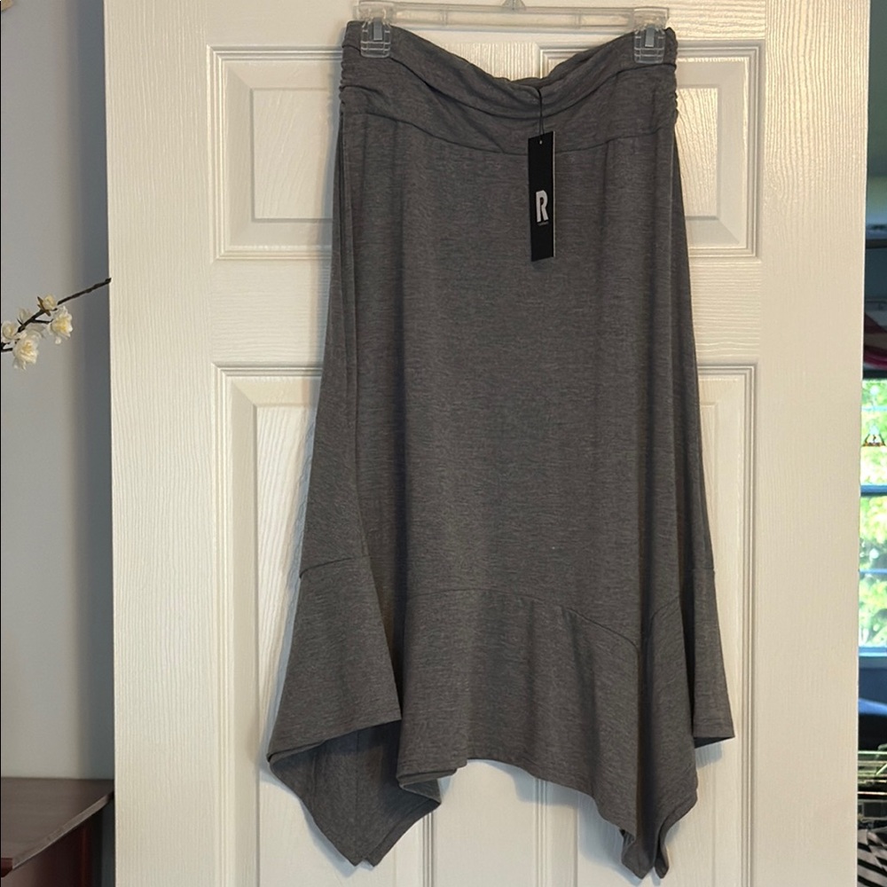 Gray Asymmetrical A-Line Midi Skirt